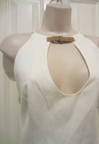 ZARA Women’s Open Back White 100% Linen lined Dress Halter Neck w/buckle Size XL - Picture 3 of 6