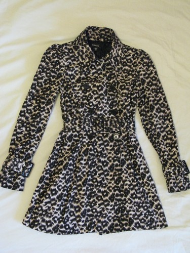 Bebe Brushed Leopard Print Corset Back Belted Coat Jacket Sz S EUC - Picture 1 of 12