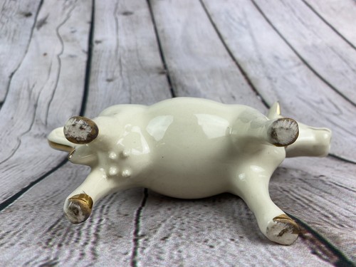 Vintage Porcelain Painted Flowers GOld Trim Retro Cow Creamer Pitcher 7" In - Picture 8 of 9