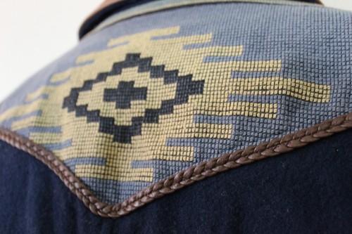 VTG 80s Lady James Aztec Tribal Wool Leather Tapestry Jacket Coat XL Unisex - Picture 5 of 8