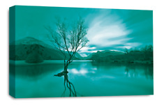 Large Floral Landscape Sunset Art Print Brown Cream Framed Canvas Picture