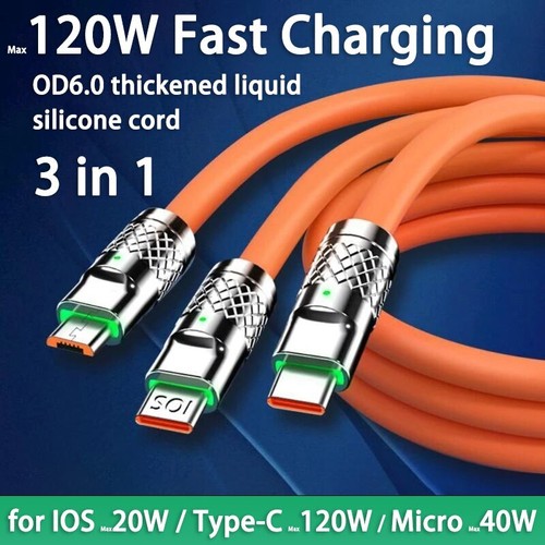3 in 1 Fast Charging Cable Cell Phone Charger Cord For iPhone Type C Micro USB - Picture 1 of 26