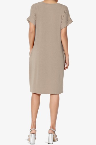 Vestido Camiseta Midi Jersey TheMogan S~3X Enrollado Manga Corta Bolsillo Lateral Cuello en V - Imagen 147 de 193