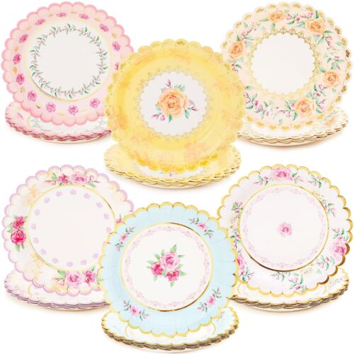 48 Floral Paper Plates Vintage Tea Party Supplies Wedding Bridal Baby Shower...