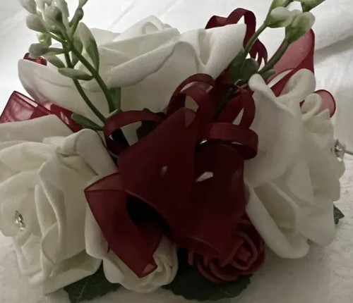 Single Round Cake Topper Artificial wedding flowers ivory burgundy roses Ruby - Bild 8 von 14