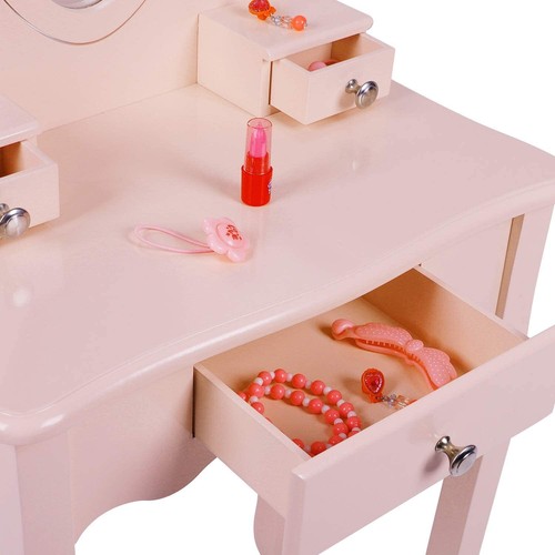 Kids Dressing Table w/ Mirror & Stool & Drawers Girls Vanity Makeup Desk Pink - Picture 3 of 9