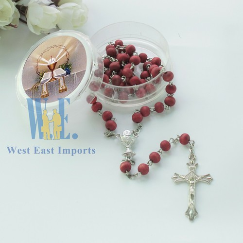 12 PCS First Communion Favor Red Scented Rose Petal Rosary Necklace Gift - Picture 3 of 7