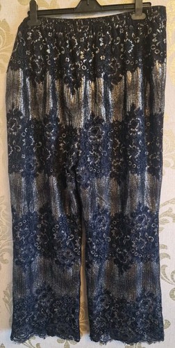 Ladies Black And Gold Glitter On Lace Trousers Size 22 By Anthology - Picture 2 of 7