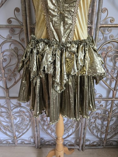 Vintage gold designer Carole Lee embroidered whimsical 80s dress M - Picture 4 of 12
