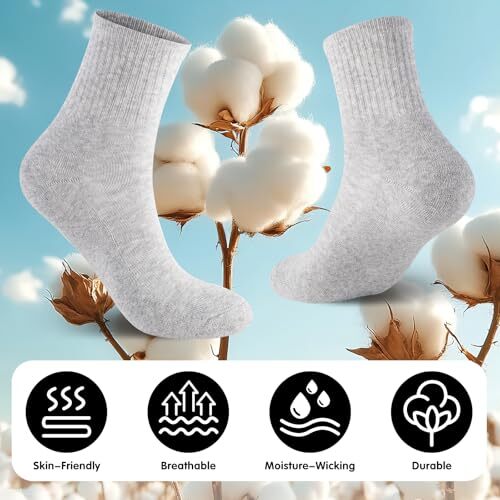 Womens Cotton Cushioned Ankle Socks, Athletic Quarter Medium-Large 6 Pairs Grey - Picture 6 of 8