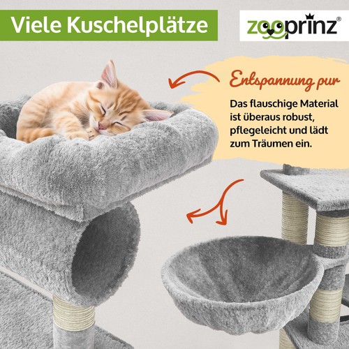 Kratzbaum Katzenbaum Kletterbaum Grau 140 cm Katzen Kratz Spiel Sisal Baum XXL - Picture 12 of 25