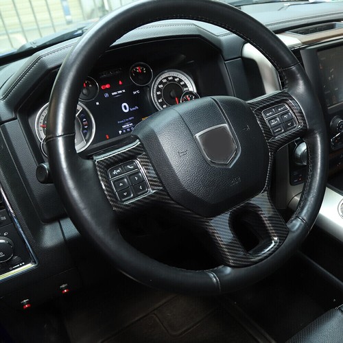 Steering Wheel Panel Frame Trim Decor Cover for Dodge Ram 2010-2017 Carbon Fiber - Picture 4 of 6