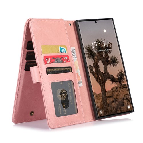 Zip Pocket Leather Wallet Case Multi Card Flip Cover for Samsung S24+/S25+ Ultra - Picture 35 of 37
