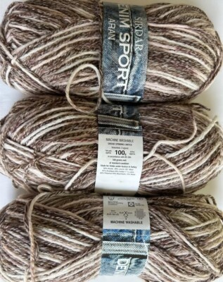 3 Skeins Sirdar Denim Sport Aran Yarn Brown Multi 259 yd 3.5 oz Acry Cotton Wool