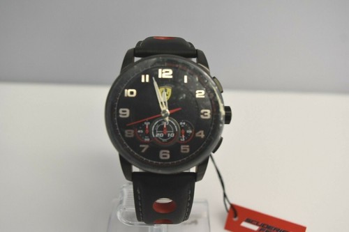 New Ferrari SF107 Heritage Black Leather Chronograph 0830059 $375 Watch - Picture 2 of 8