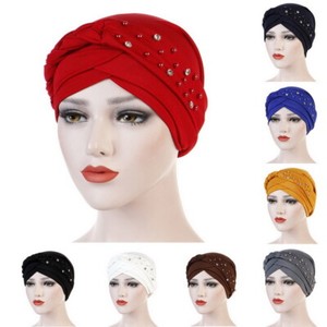 Wrap Hair Loss Head Scarf Women Turban Cap Muslim Beads Braid Cancer Chemo Hat~