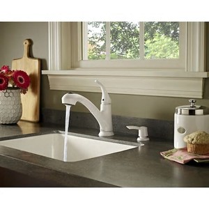 Pfister Shelton White 1 Handle Deck Mount Pull Out Kitchen Faucet