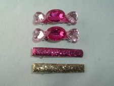 GIRLS PINK LUCITE GEM HAIR BARRETTES  GLITTER HAIR CLIPS HAIR ACCESSORY