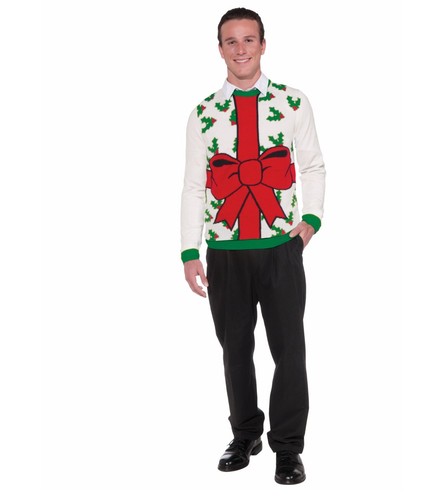 Forum Novelties All Wrapped Up Bow Adult Ugly Christmas Sweater, Large - Bild 1 von 2