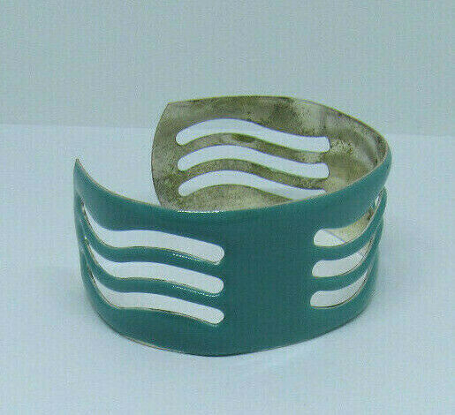 VTG 1960s MOD TURQUOISE TEAL ENAMEL ON METAL BRAC… - image 6