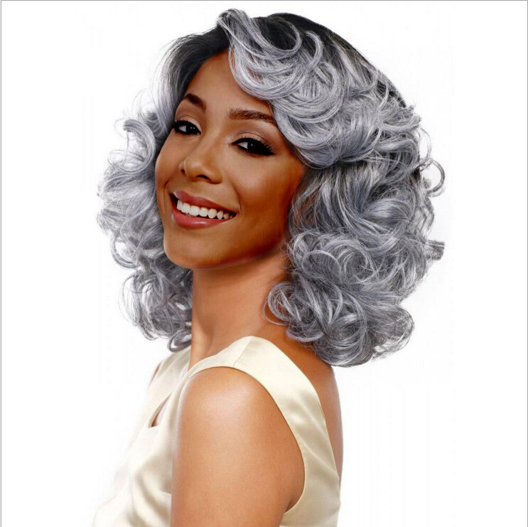 Synthetic Gray Curly Wig for Women Short Mommy Wigs Old Lady Wig