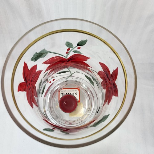 Celebrations Poinsettia Hurricane Candle Holder Glass 10" Christmas 2pc - Picture 9 of 18