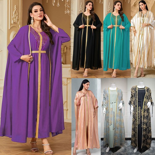 Ramadan Women Dubai Party Abaya Kaftan Muslim Long Maxi Dress Elegant Kimono Set - Imagen 1 de 79
