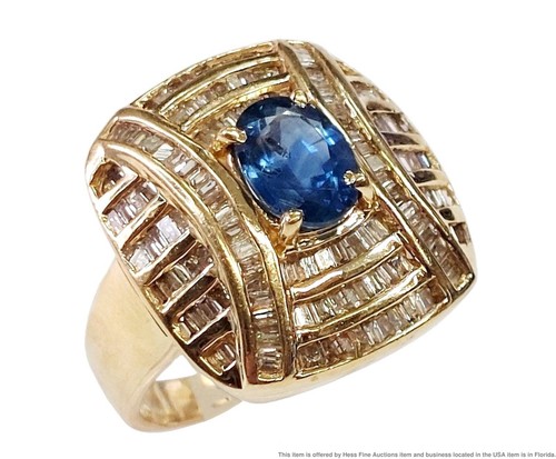 Stunning 1ct+ Fine Natural Sapphire 1.40ctw Diamond Ladies 1980s Statement Ring