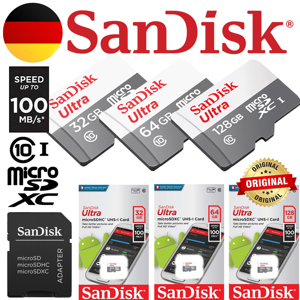 SanDisk ULTRA Micro SD Karte SPEICHERKARTE 32GB 64GB 128GB memory card 100MB/s