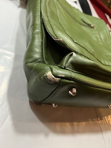 GREEN Retro LEATHER foldover Flap Messenger Satchel BAG Shoulder STRAP 14”x12” - Picture 5 of 16