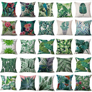 18-034-Tropical-Plant-Floral-Leaves-Pillow-Case-Cotton-Cushion-Cover-Car-Home-Decor