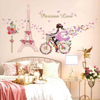 Paris Eiffel Wall Stickers 3d Decals Mural Wallpaper Flower