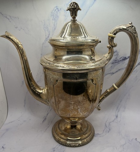 Antique Louis XIV Sterling Silver Fleur De Lis Floral Pattern Ivory Inlay Teapot - Picture 2 of 19