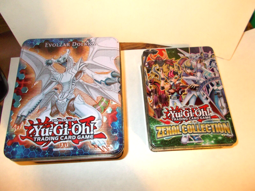 2 1996 YU-GI-OH! EMPTY COLLECTIBLE TINS EVOLZAR DOLKKA/ZEXAL COLLECTION +SLEEVES - Picture 1 of 10
