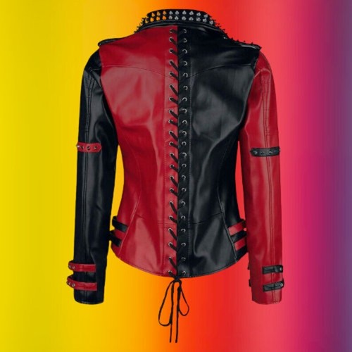 Mens Black/Red Leather Motorcycle Jacket Genuine Cowhide Biker Leather Jacket - Bild 2 von 3
