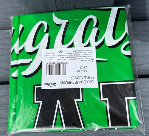 6 Black Green White Plastic Tablecloth Table Cover 54 x 108 Graduation NEW - Picture 3 of 3