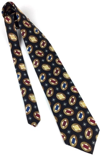 Liberty of London Men's Silk Tie Geometric Black Gold Wine Gray Teal 56 1/2" L - Picture 8 of 12