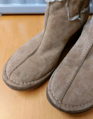 NINE WEST Sand Suede Fleece Boots Shearling Patchwork Wedge Heel Size UK 5.5 - Picture 2 of 14