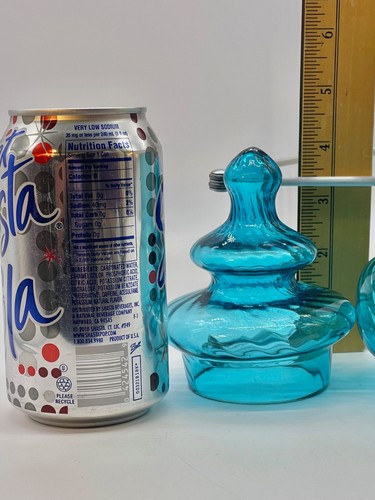 Apothecary Blue Teal Jar Glass Candy Dish Swirl Twisted Circus Tent With Lid 8" - Picture 12 of 14