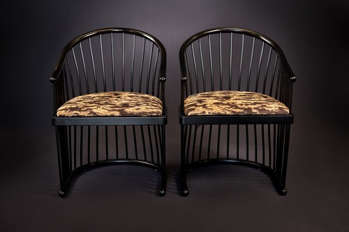 Jack Lenor Larsen Black Lacquer Cage Armchairs, a pair - Picture 1 of 6