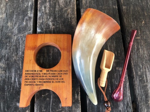 Yerba Mate- Mate Horn Guampa Custom wood Base -Straw - Spoon Personalized Gift - Picture 7 of 8
