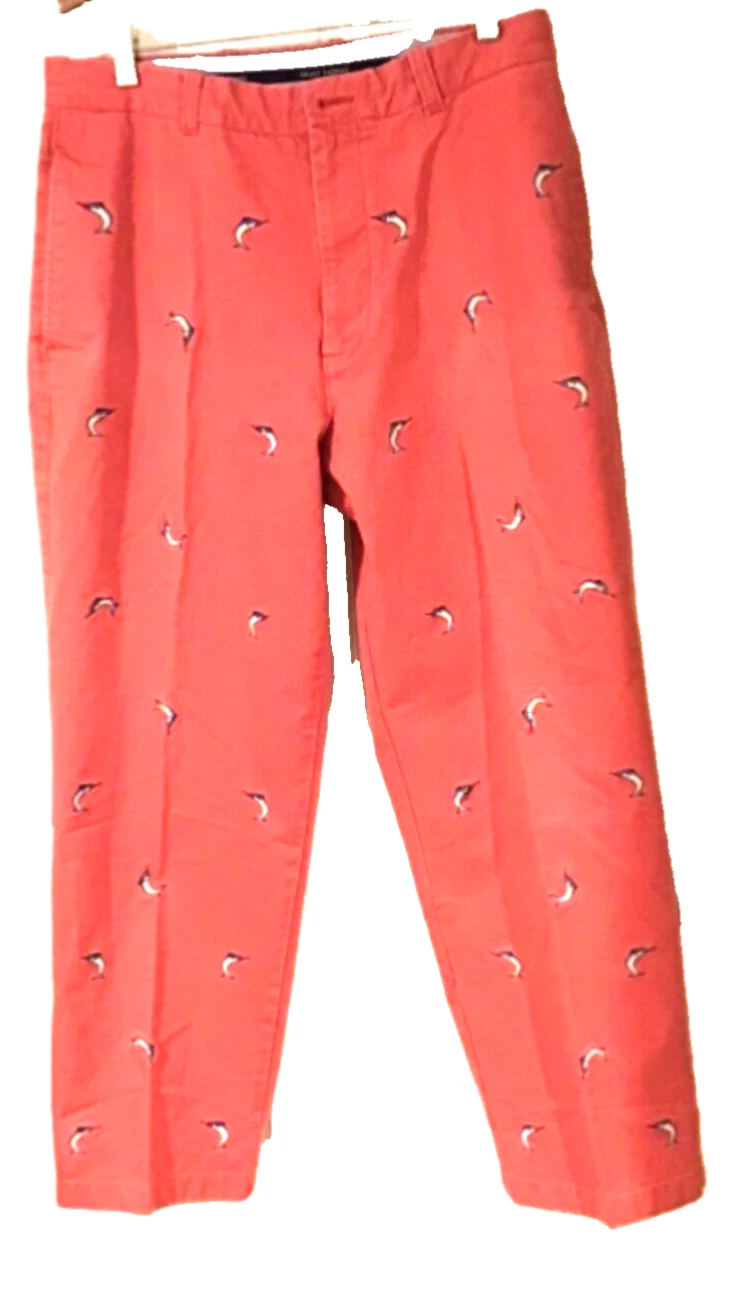 Grant Thomas Swordfish Marlin Embroidered Pants 34x30 (act32x29) Red 100% Cotton