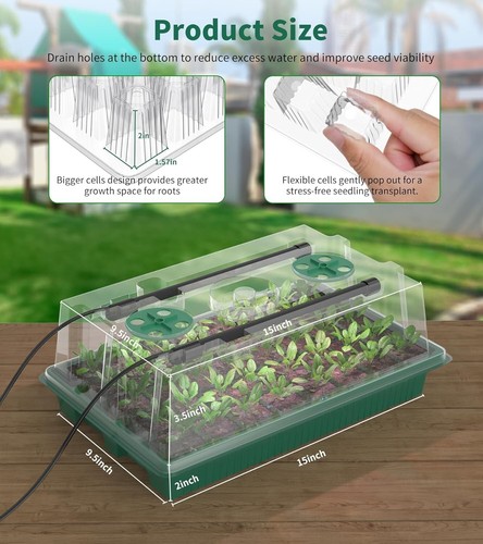 Sustainable 80-Cell Seed Starter Trays with Grow Light & Air Vent Humidity Dome - Bild 7 von 9