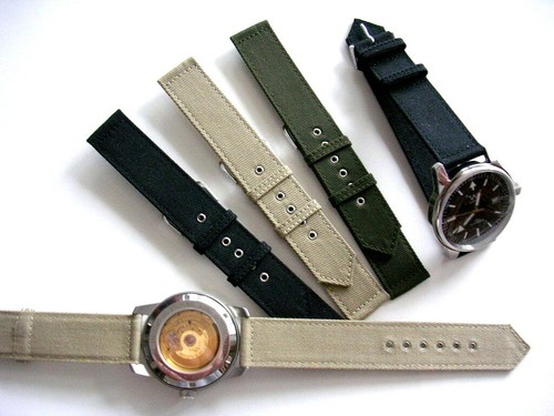 16mm Black Canvas WWII 2pc Military watchband strap MoD nato IW SUISSE 18 20 usa - Picture 5 of 11