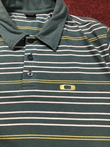 OAKLEY  Polo Shirt  Turkish Green And White Strips Size L Back Collar Embroidery - Picture 2 of 9