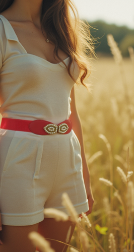 Women Coral Elastic Thin Belt Hip Waist Gold Metal Eye Buckle Pearl Beads S M - Picture 16 of 22