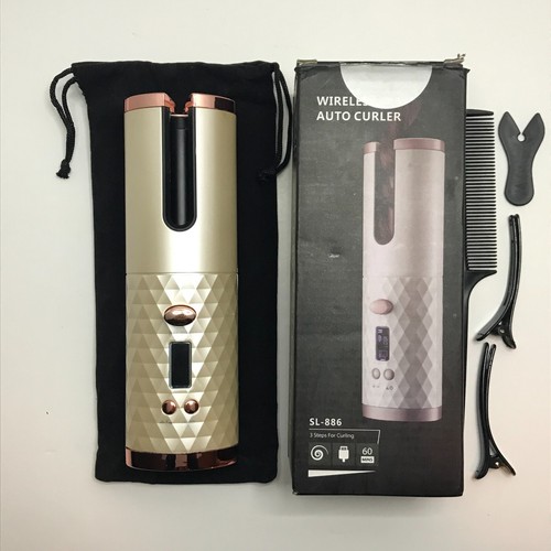 Wireless Hair Curler Cordless LCD Auto Rotating Curling Iron USB Battery Ceramic - Foto 4 di 9