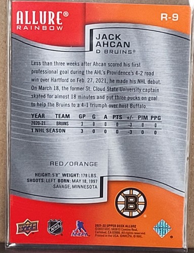 Jack Ahcan 2021-22 Upper Deck Allure Rainbow Red Orange #R9 Rookie Bruins - Picture 2 of 2