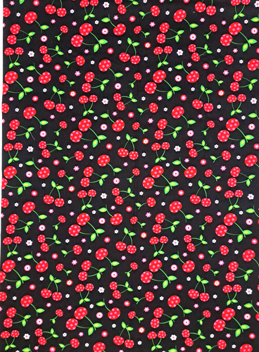 Kirsche Stoff Baumwolle Picknick Party D#12976 2011 Robert Kaufman Kirschen auf schwarz - Bild 2 von 4
