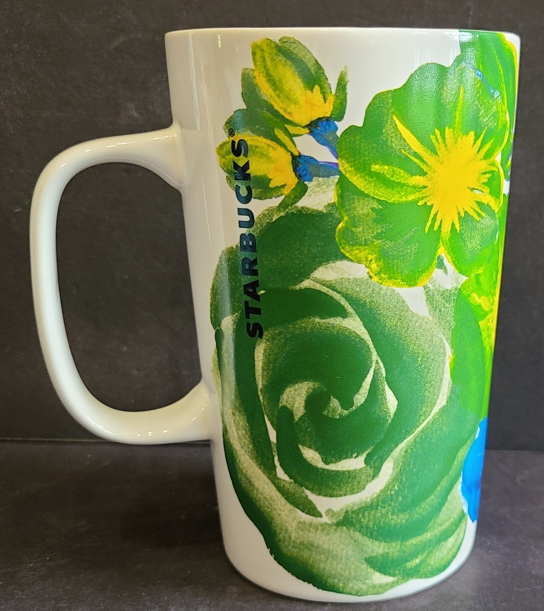 Starbucks Ceramic Coffee Mug Cup 2014 GREEN DOT Green Blue Roses Flowers |  eBay